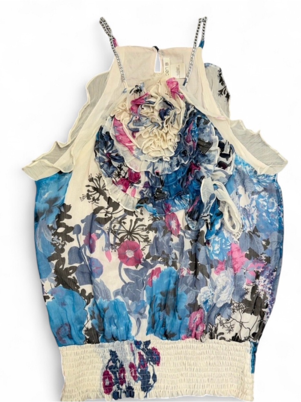 Arden B Y2K sheer floral ruffle top